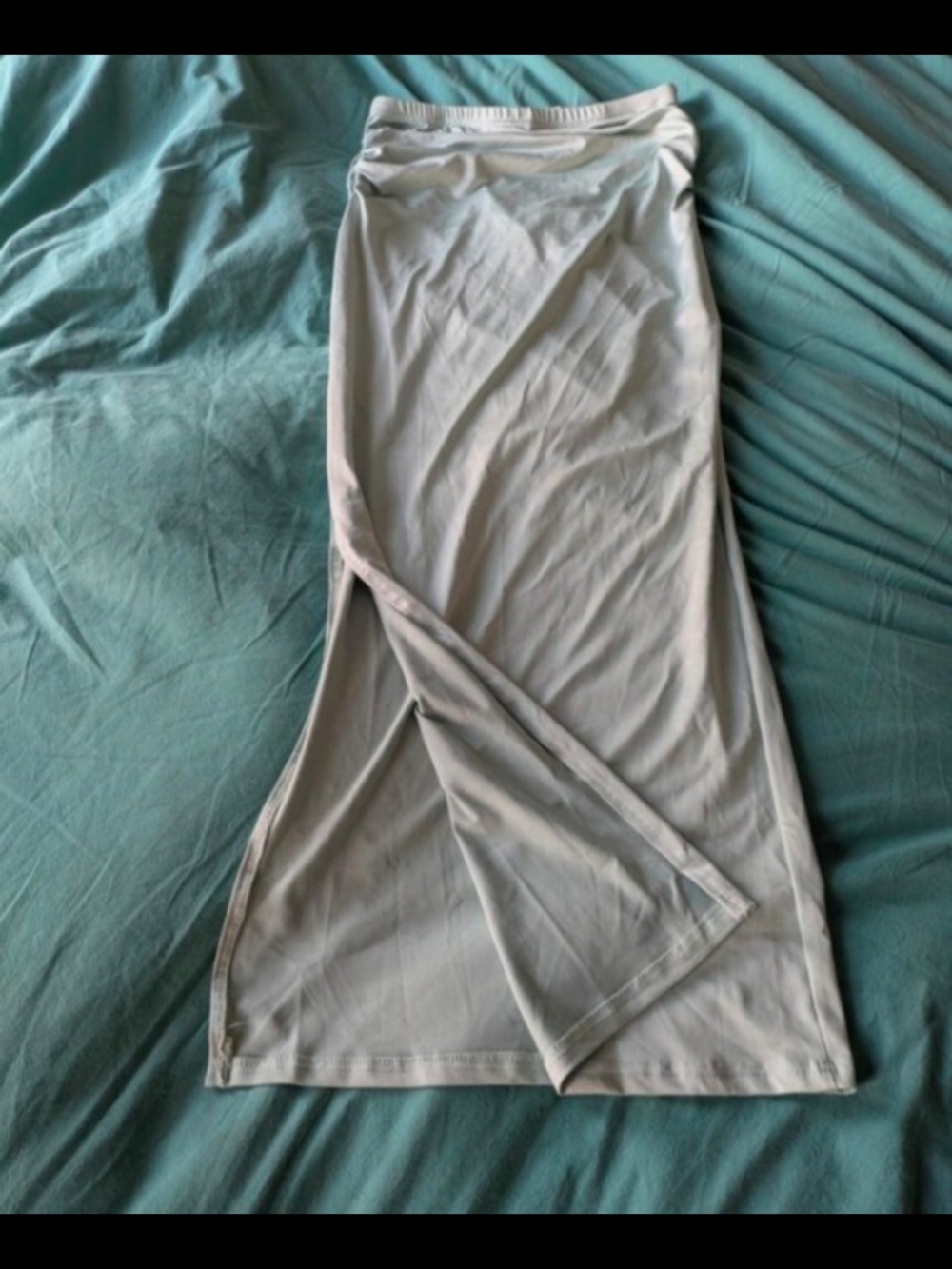 Sage Satin Skirt Stretch Side Slit Size L Sleeveless Maxi Dress Dual Wear - Picture 1 of 7